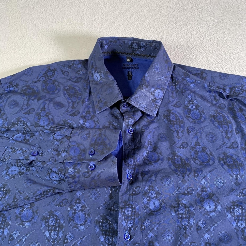 Visconti Shirt‎ Mens Big 2X Blue Paisley Signature Series Button Up Long Sleeve
